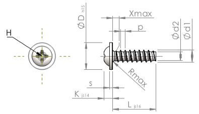 Linsenkopf-Schraube mit angepresster Scheibe und H-Kreuzschlitz-Antrieb, WN5411, STP31