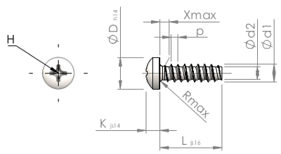 Linsenzylinderkopf-Schraube mit H-Kreuzschlitz-Antrieb, WN5412, STP32