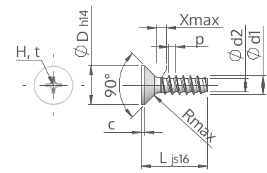 Senkkopf-Schraube mit H-Kreuzschlitz-Antrieb, , STP33
